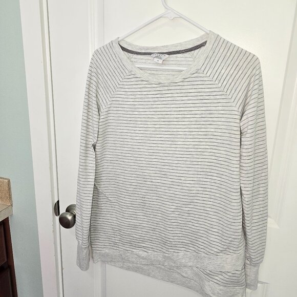 Danskin Tunic Criss Cross Hem Pullover Sweatshirt Gray Stripe Size Medium - Picture 1 of 5